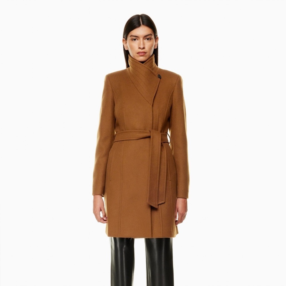 Aritzia Babaton camel tan virgin wool Connor wrap coat - size XS NWOT
